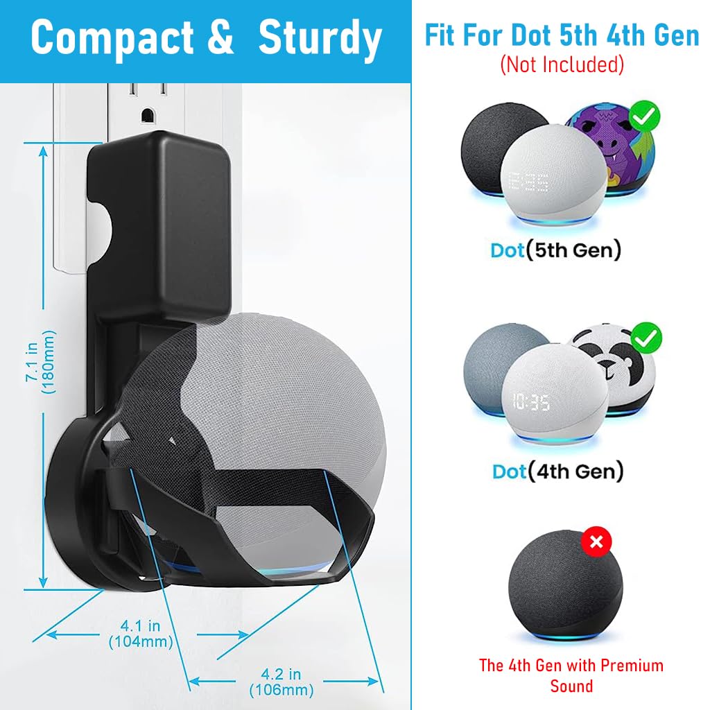 ZORBES Wall Mount for Alexa Echo Dot 5th Generation, Space-Saving Solution with Cable Management Wall Holder for Alexa Echo Dot 5th Generation, Alexa Echo Dot Accessories (Black, Holder Only) ZORBES Wall Mount for Alexa Echo Dot 5th Generation, Space-Saving Solution with Cable Management Wall Holder for Alexa Echo Dot 5th Generation, Alexa Echo Dot Accessories (Black, Holder Only)